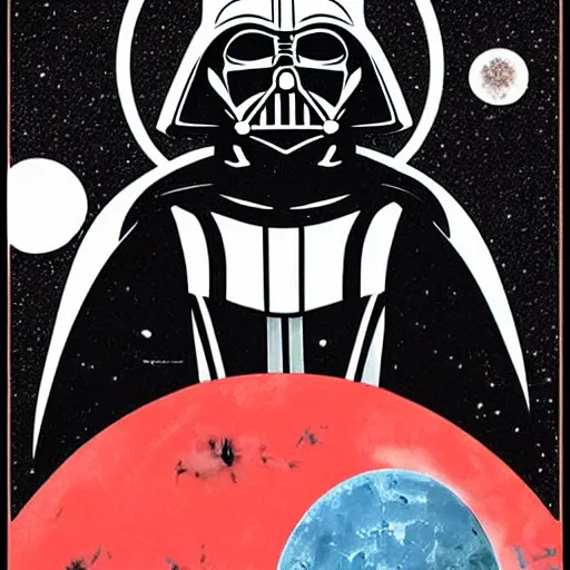 Image similar to Darth Vader in Soviet space propaganda poster