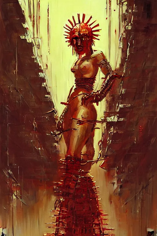 Image similar to geisha cyborg hellraiser painting by gaston bussiere, craig mullins, greg rutkowski, yoji shinkawa