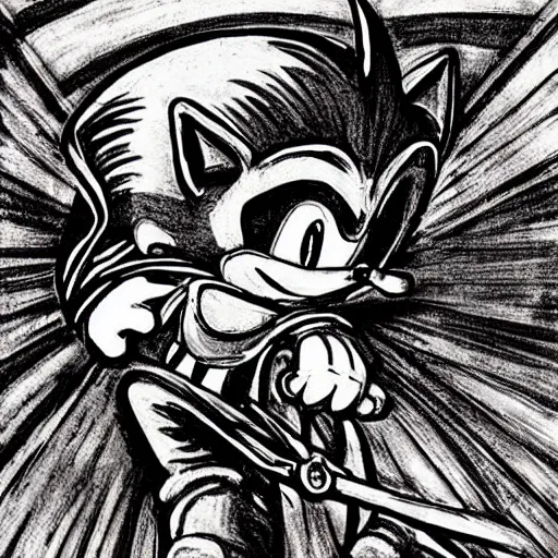 Image similar to leonardo da vinci style picture of sonic the hedgehog and vader