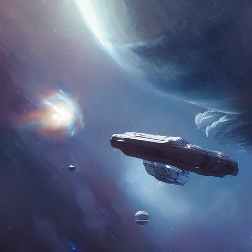 Image similar to concept art of a large space vessel flying in the space by greg rutkowski