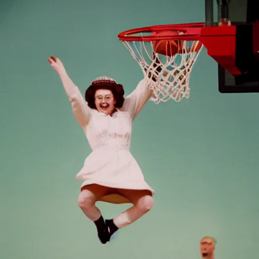 Image similar to photo of queen elizabeth ii dunking a basketball