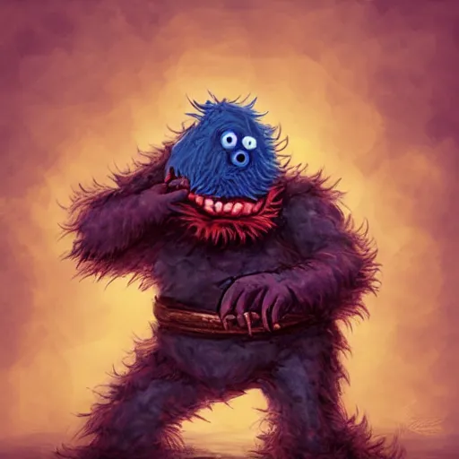 Image similar to portrait of cookie monster as a dark souls boss, fantasy art