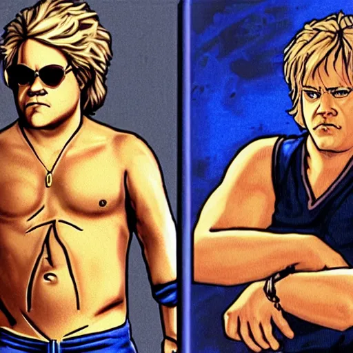 Image similar to portrait of philip seymour hoffman in double dragon video game splash screen