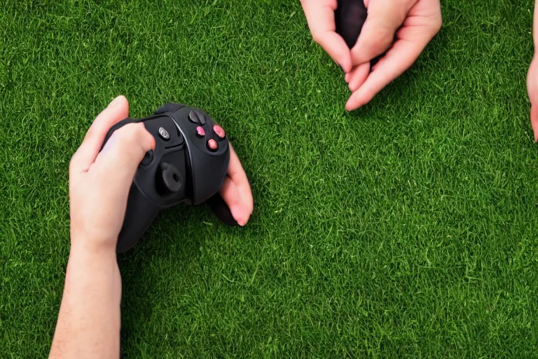 a photo of a gamer finally touching grass,, Stable Diffusion