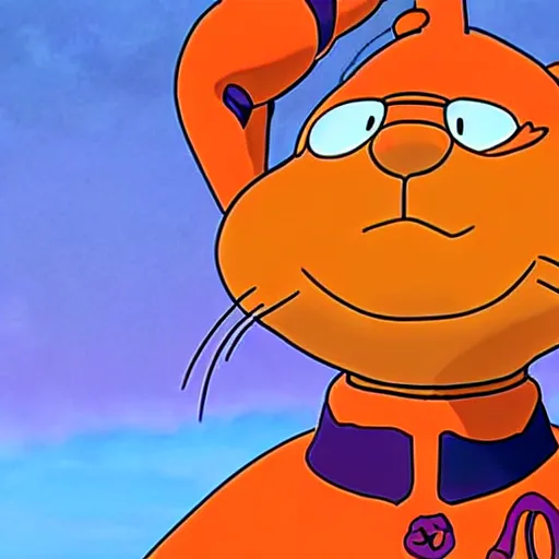 Image similar to Garfield as EVA-01 in Neon Genesis Evangelion, anime