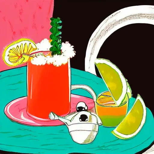 Prompt: the illustration of a delicious michelada in studio ghibli style