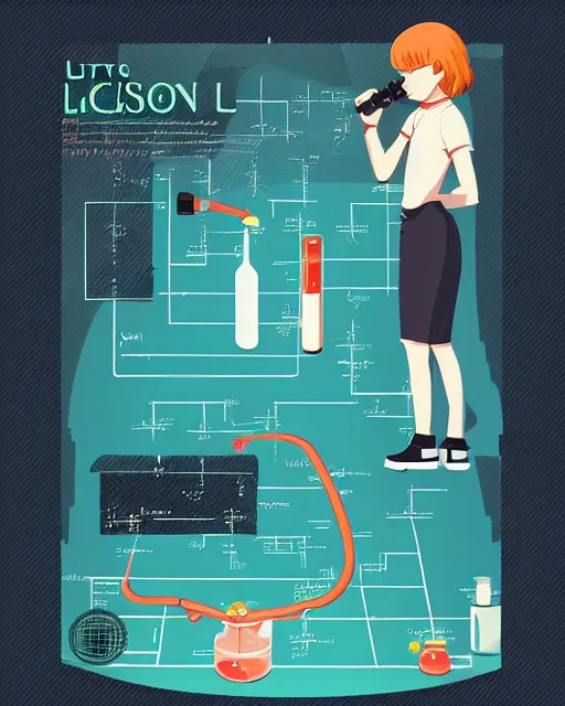 Image similar to a little girl in science lab experiment test tube microscope map. clean cel shaded vector art. minimalist illustration art by lois van baarle, artgerm, helen huang by makoto shinkai and ilya kuvshinov, rossdraws