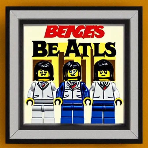 Prompt: Box art for a LEGO set of The Beatles