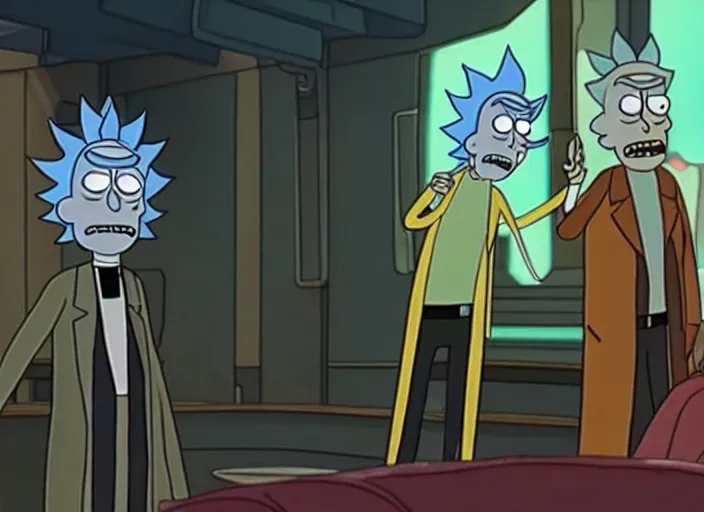 Prompt: film still of rick sanchez rick and morty in the new scifi movie 4 k