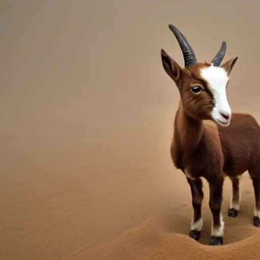 Prompt: brown baby goat in a sandstorm