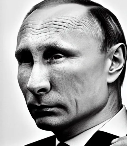 Prompt: a high quality, high detail, photorealistic portrait of vladimir putin by james nachtwey and lucian freud,