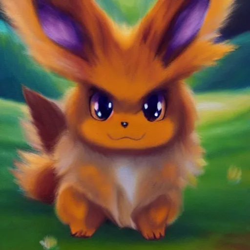 Image similar to an adorable pokemon like eevee. very cute friendly. fluffy. beautiful. oil painting.