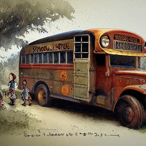 Image similar to a schoolbus, by jean - baptiste monge