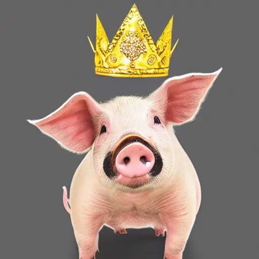 Prompt: pig wearing a simple gold crown in the style of Bruno Mangyoku