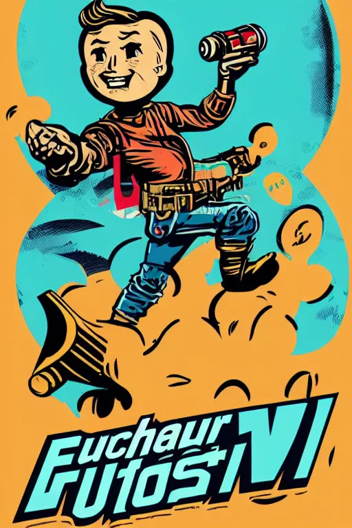 Image similar to fallout 7 6 retro futurist illustration art by butcher billy, sticker, colorful, illustration, highly detailed, simple, smooth and clean vector curves, no jagged lines, vector art, smooth andy warhol style