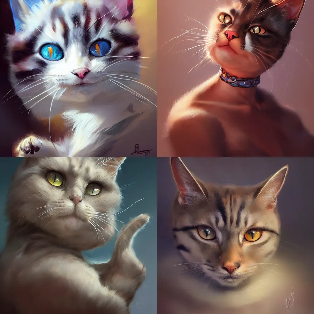 Prompt: A digital painting of a cat, by Stanley Artgerm Lau, frank frazetta, Rossdraws, James Jean, gerald brom, Andrei Riabovitchev, Marc Simonetti, and Sakimichan, trending on artstation, SFW version