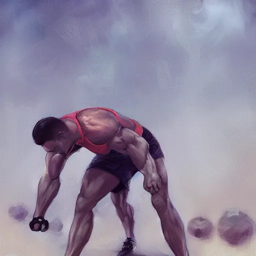 Image similar to lemon gigachad working out by greg rutkowski