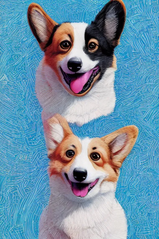Prompt: adorably cute Portait of a Corgi, artstation winner by Victo Ngai, Kilian Eng and by Jake Parker, vibrant colors, winning-award masterpiece, fantastically gaudy, aesthetic octane render, 8K HD Resolution