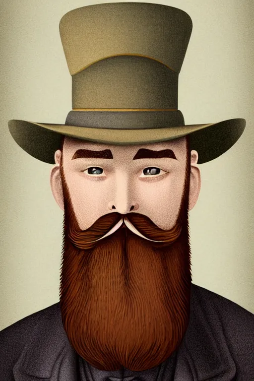 Image similar to an illustration of a portrait of a respectable dignified 1 9 3 0's era mennonite preacher with kind eyes and trimmed red beard and conservative haircut in the style of art - deco artwork art by kyle ferrin and loish!, digital art, highly detailed, intricate, sharp focus, trending on artstation hq, deviantart, 4 k uhd image