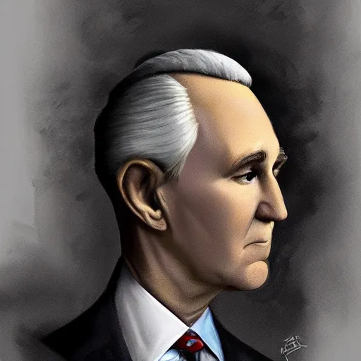 Prompt: painting of roger stone portrait charlie bowater style