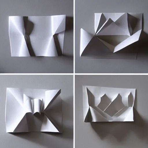 Prompt: a string quartet made of folded paper, 3D shadows,