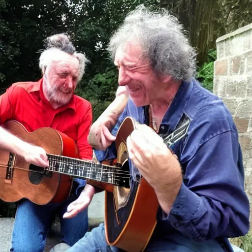 Image similar to bert jansch gives a goblin a guitar lesson