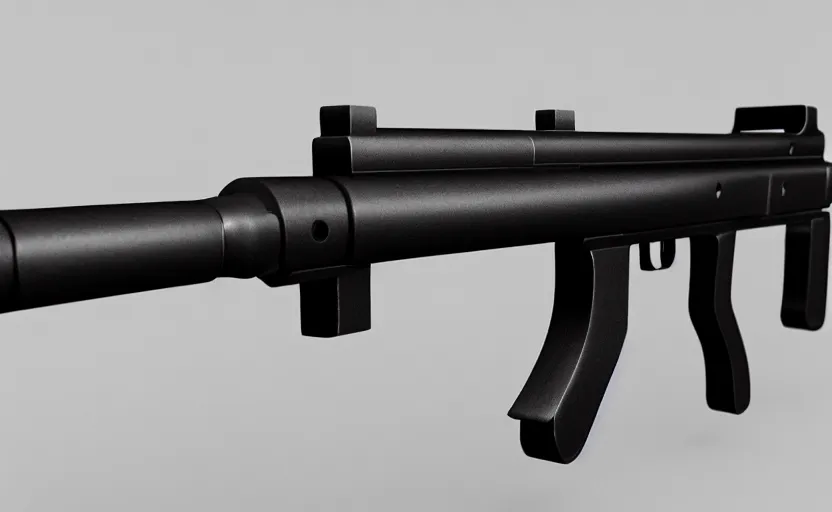 Prompt: minimalist submachine gun, on a white table, studio lighting, 3d render, octane render, photorealistic, highly detailed, intricate detail, trending on artstation