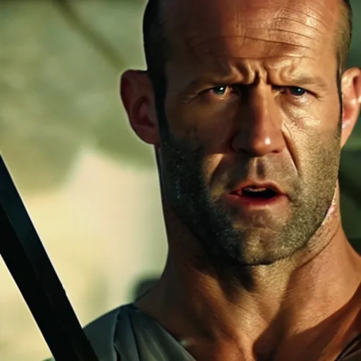 Image similar to an film still of jason statham as samurai, cinematic, dramatic action