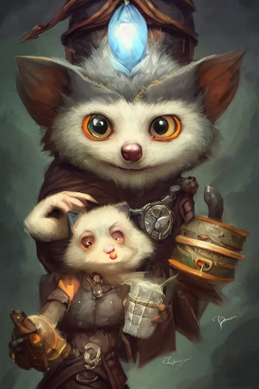 Prompt: cute little anthropomorphic oppossum wizard, tiny, small, baby animal, short, cute and adorable, pretty, beautiful, DnD character art portrait, matte fantasy painting, DeviantArt Artstation, by Jason Felix by Steve Argyle by Tyler Jacobson by Peter Mohrbacher, cinematic lighting