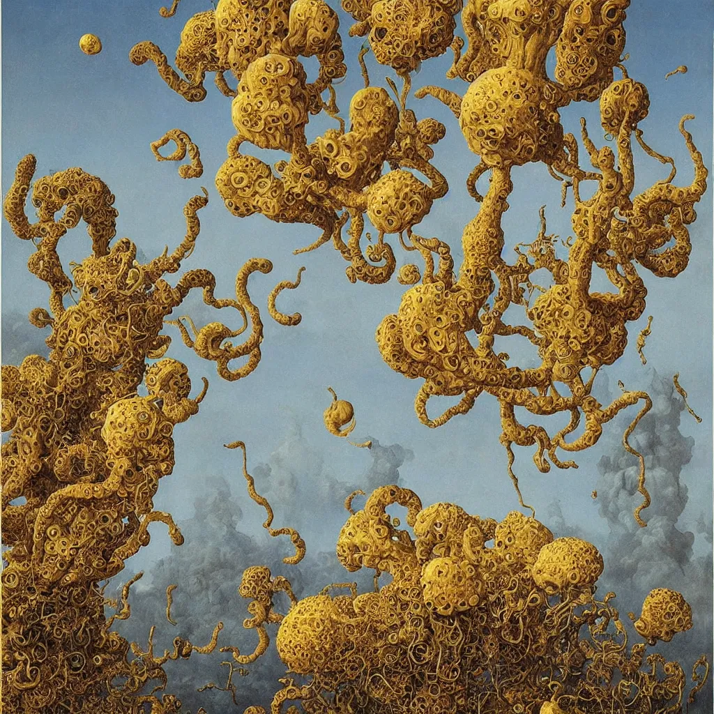 Prompt: a single colorful! ( lovecraftian ) golden fungus tower white! clear empty sky, a high contrast!! ultradetailed photorealistic painting by jan van eyck, audubon, rene magritte, agnes pelton, max ernst, walton ford, andreas achenbach, ernst haeckel, hard lighting, masterpiece