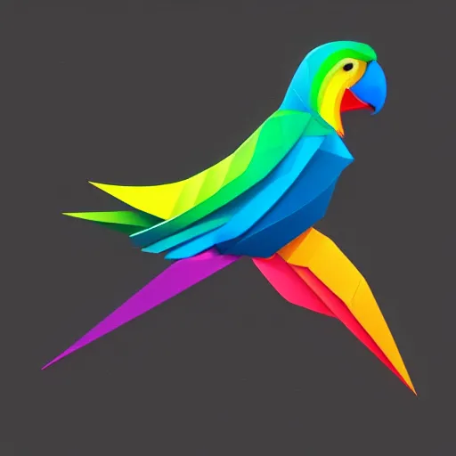 Image similar to isometric vector low poly rainbow parrot icon, low poly fragments surrounding it, black background, cgsociety, volumetric lighting, artstationhq