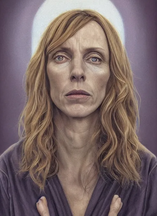 Image similar to portrait of Toni Collette in Hereditary (2018), highly detailed, centered, solid color background, digital painting, artstation, concept art, smooth, sharp focus, illustration, Jason Edmiston, donato giancola, Joseph Christian Leyendecker, Les Edwards, Ed Repka, WLOP, Artgerm