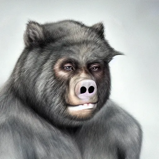 Prompt: Manbearpig is half man half bear half pig I'm super cereal beautiful stunning portrait by fenghua zhong