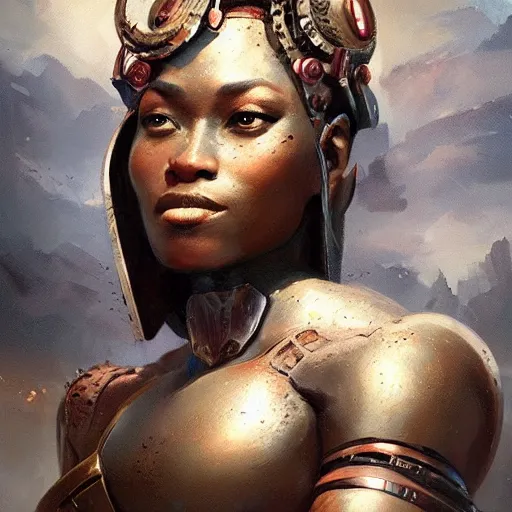 Image similar to a beautiful portrait of a iron goddess by greg rutkowski and raymond swanland, afrofuturism, trending on artstation, ultra realistic digital art