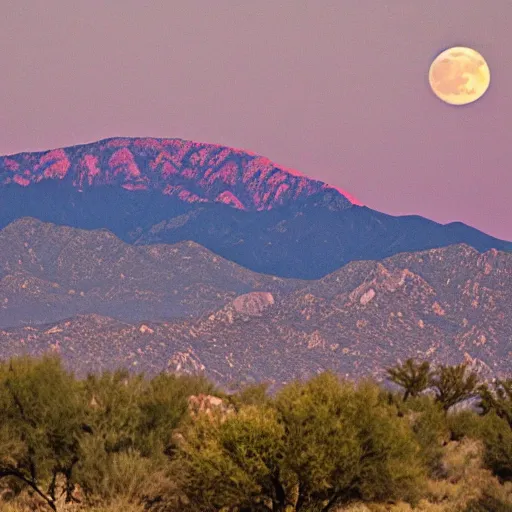 Prompt: Bloom Moon over the Ortiz and Sandia Mountains