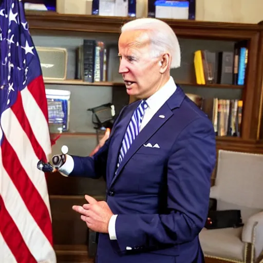 Prompt: nathan fieldier telling joe biden on how to run the country on a podcast show