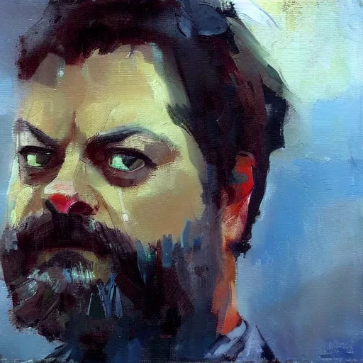 Image similar to cat who looks like nick offerman, jeremy mann painting