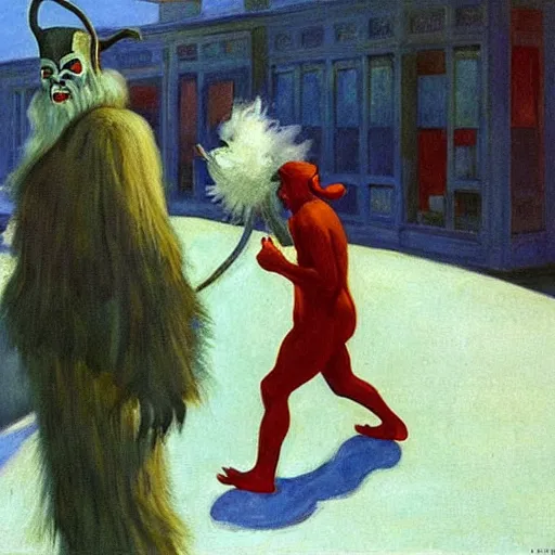 Image similar to krampus by edward hopper