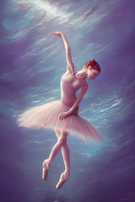Prompt: ballerina alone at the bottom of the great barrier reef by jaques cousteau, digital art, smooth, focus, highly detailed, hyper realistic, intricate, concept art, art by wlop