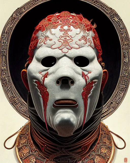 Prompt: portrait of slipknot band, bian lian, traditional chinese art, intricate, elegant, highly detailed, symmetry, digital painting, artstation, concept art, smooth, sharp focus, illustration, art by artgerm and greg rutkowski and alphonse mucha, 8 k