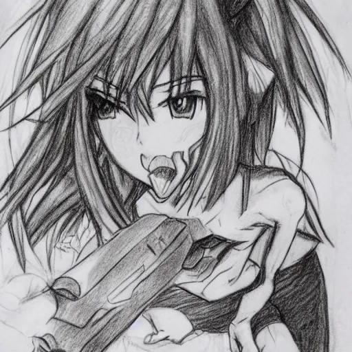 anime girl fighting a monster pencil sketch, | Stable Diffusion | OpenArt