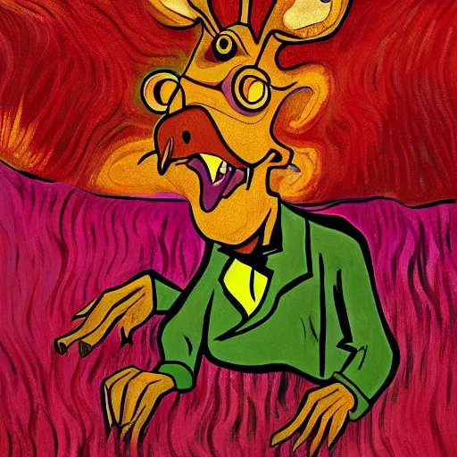 Image similar to courage the cowardly dog, 4 k, 8 k, trending on artstation, award - winning art, illustrated by vincent van gogh