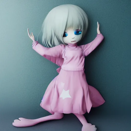 Prompt: cute fumo plush of a girl who is made of transparent translucent melty gel, pbr, bokeh, vray