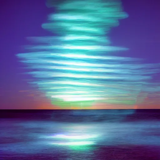 Image similar to bioluminescent, ocean, color field painting, light art, bokeh, wide angle, ultra - wide angle