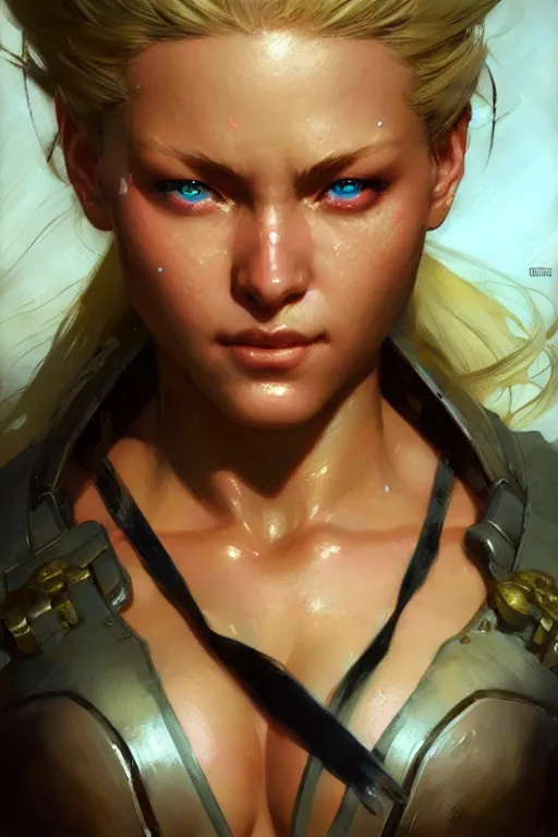 Prompt: extreme close up cammy white portrait dnd, painting by gaston bussiere, craig mullins, greg rutkowski, yoji shinkawa