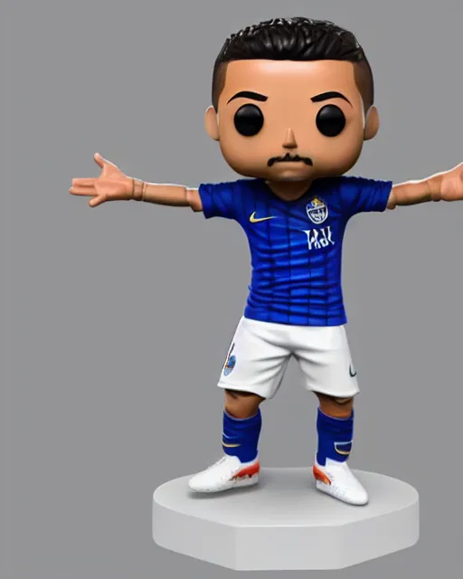 Image similar to full body 3d render of funko pop neymar jr as a funko pop, studio lighting, white background, blender, trending on artstation, 8k, highly detailed