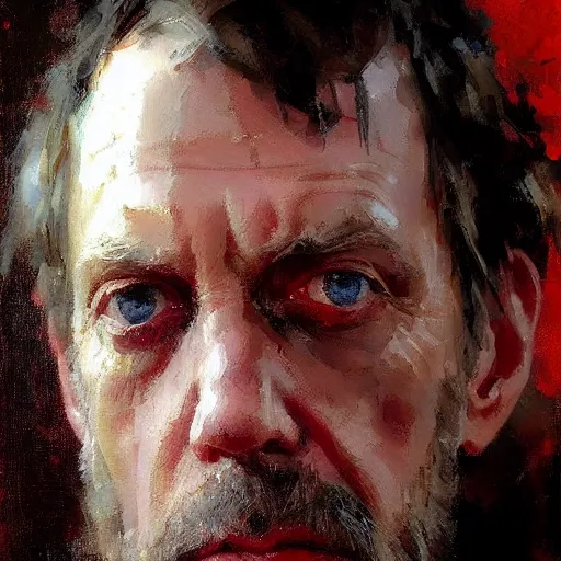 Image similar to face protrait of hugh laurie, jeremy mann painting