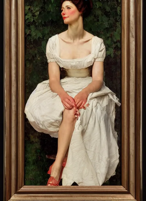 Image similar to illustration upper body and head portrait of elegant woman in summer dress, by norman rockwell, roberto ferri, daniel gerhartz, tom lovell, dean cornwell