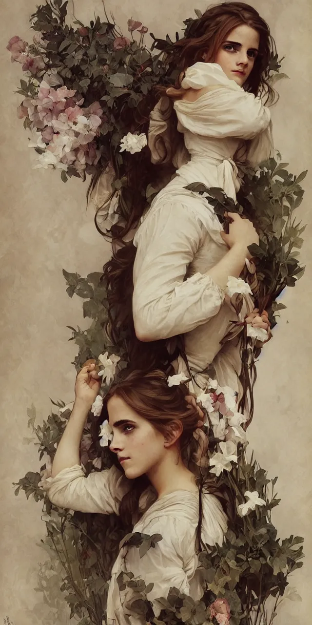 Image similar to emma watson southern belle style artgerm greg rutkowski alphonse mucha william adolphe bouguereau canon fujifilm sony alpha nikon adam arkapaw david bailey