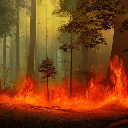 Prompt: Forest in fire landscape, 8k, detailed, concept art